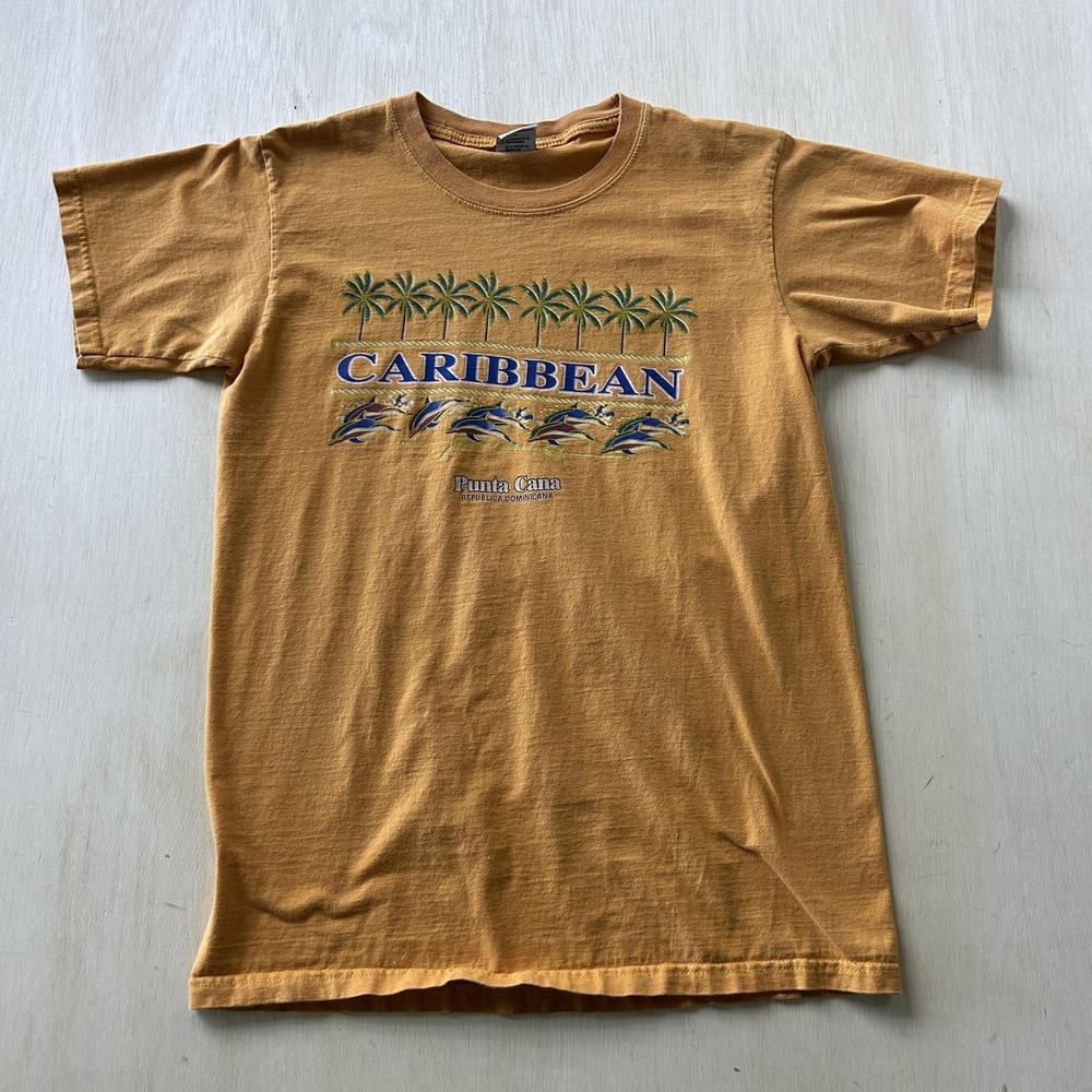 Caribbean Punta Cana Shirt Mens Medium Orange Dolphins Souvenir Tee T-Shirt